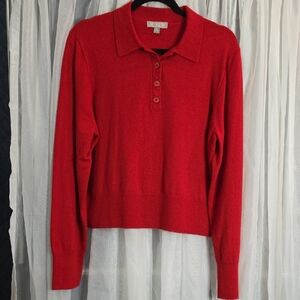 #173 J.CREW Red Cashmere Long-sleeve Polo Sweater